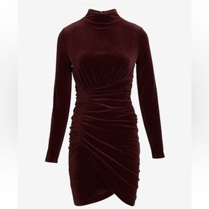 Velvet body contour mock neck ruched mini dress , size medium, new with tags